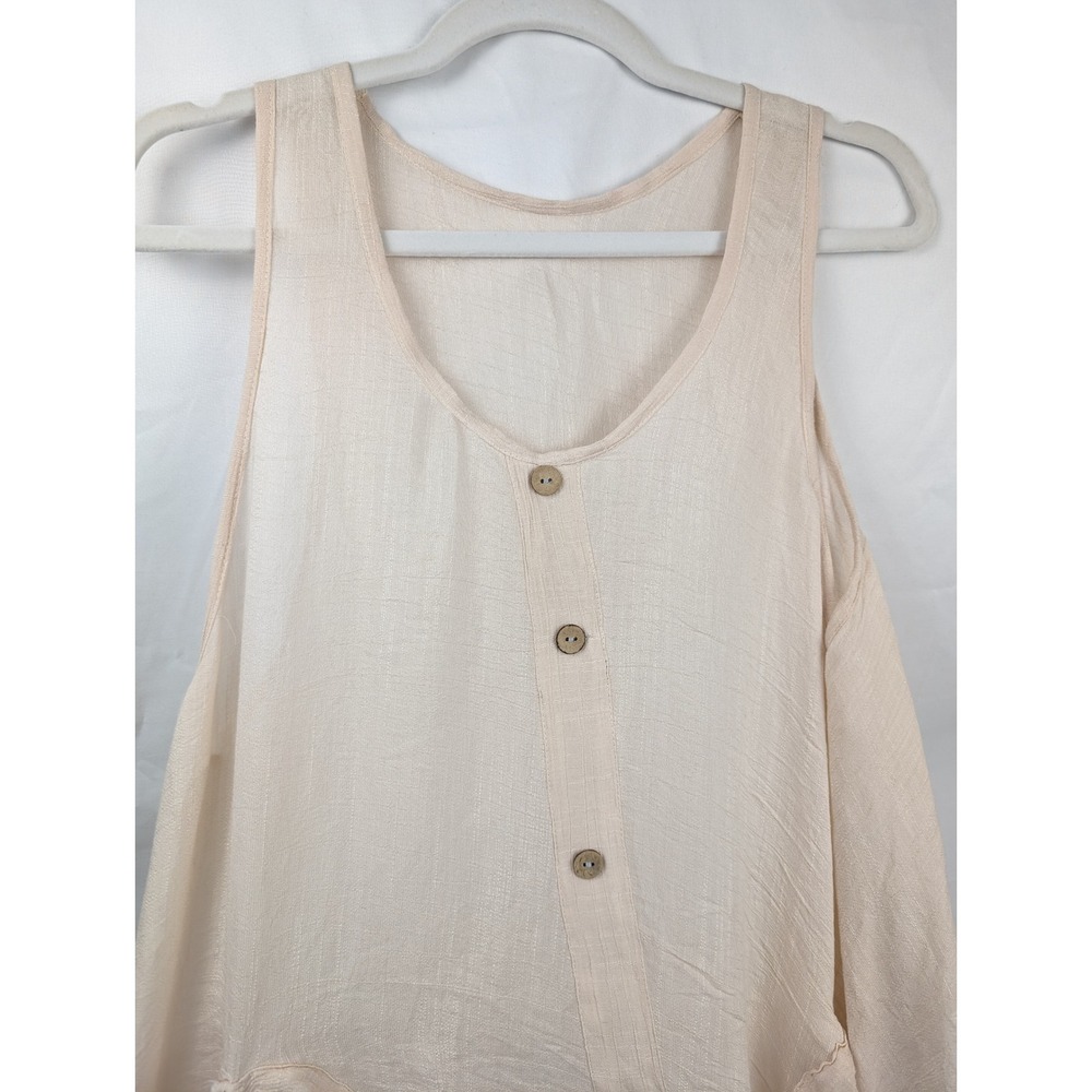 Lagenlook Button Pockets Midi Dress Size M Tan Textured Boho Cottagecore Coastal - Picture 5 of 9